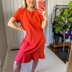 Ann Taylor Short Sleeve Ruffle Hem Sheath Dress in Coral Orange